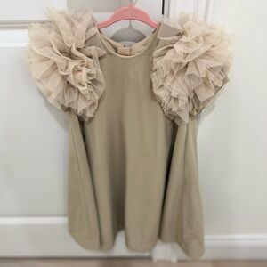 Mayoral Beige Dress with Ruffle Accents